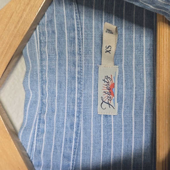 Faherty Sky Blue Stripe Breeze Short-Sleeve Button Down Shirt Size Xs. - Picture 5 of 8